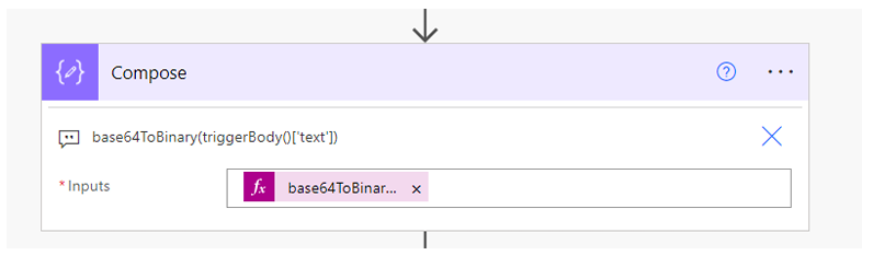 Power Automate flow showing Base64 string conversion to binary for PowerApps.