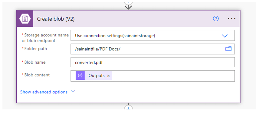 Azure Blob storage interface showing file staging for Base64 content.