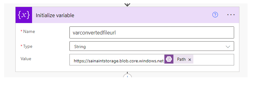 Power Automate variable initialization with Azure Blob container URL