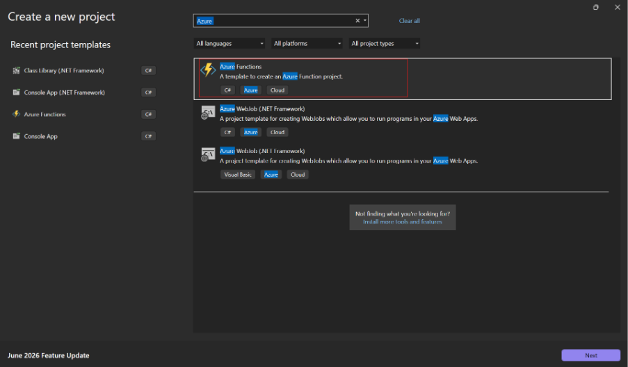 Create Azure function app with latest dotnet version 10.